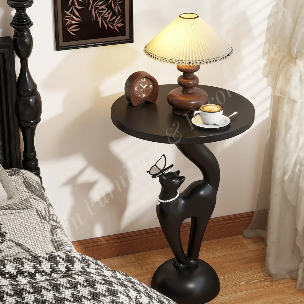 Modern Minimalist Creative Elegant Cat Black Bedside Table for Living Room Side Table