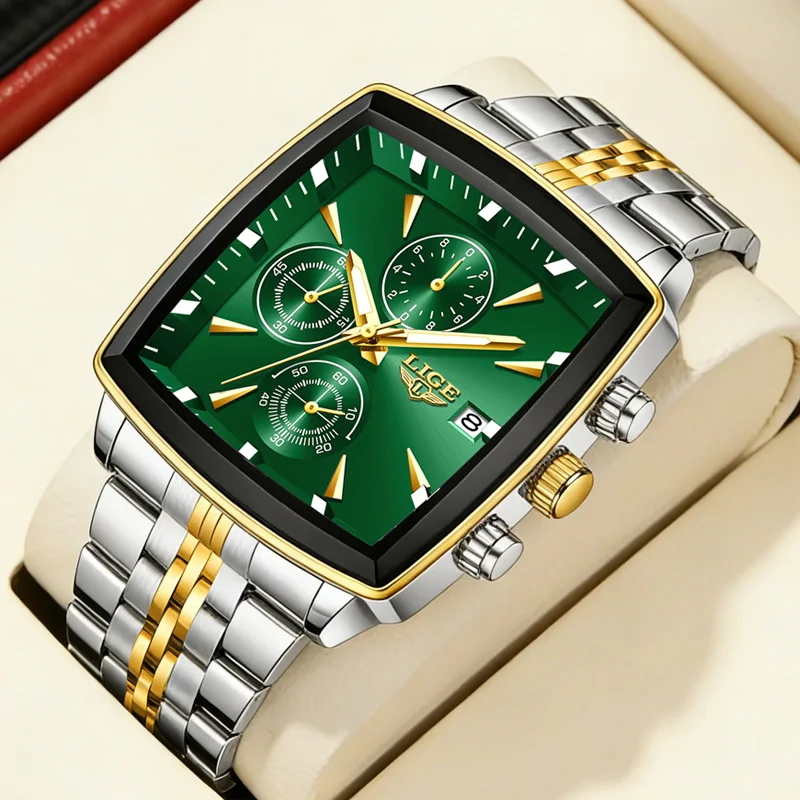

LIGE Мужские наручные часы Светящиеся водонепроницаемые мужские часы с хронографом и датой Роскошные мужские кварцевые часы из нержавеющей стали Доставка из США + коробка