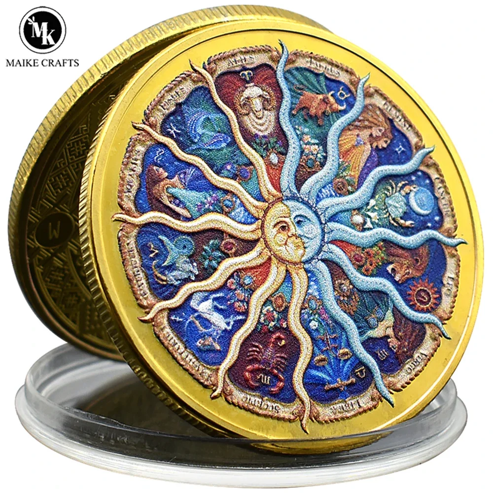 Twelve Constellations Commemorative Coin Color-printed Metal Crafts Home Decoration Lucky Coin Collection Gift