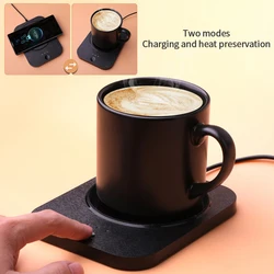 2 in1 Smart Cup Heater Pad Phone Wireless Charger Coffee Mug Warmer Electric Hot Plate Heating Coaster Warming Pad Hot Tea Maker