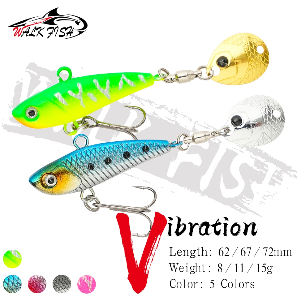 WALK FISH 8/11/15g Nova Isca de Pesca VIB, Colher Giratória, Isca Rotativa de Placa de Ferro Pequena com Efeito Redemoinho para Pesca Marítima, Robalo e Água Doce