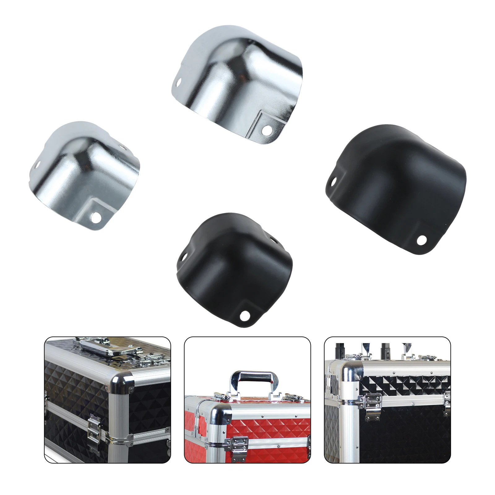 4pcs/set Black Metal Protectors Square Edging Bowl-shaped Box Corner Round Wrapping Flight Case Luggage Aluminum Toolbox 26/29mm