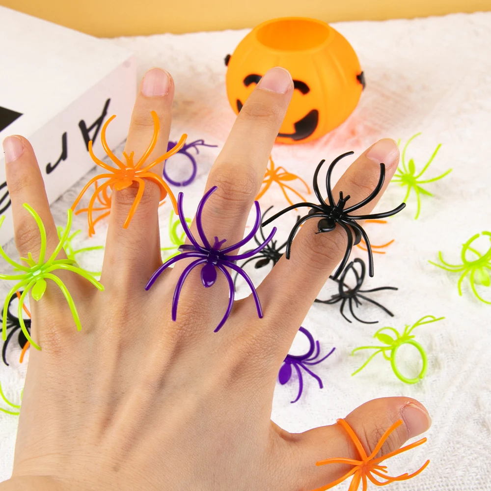 20/40Pcs Halloween Plastic Mini Colorful Spider Rings for Kids Party Halloween Prank Props Decoration Kid Toys Accessories Rings