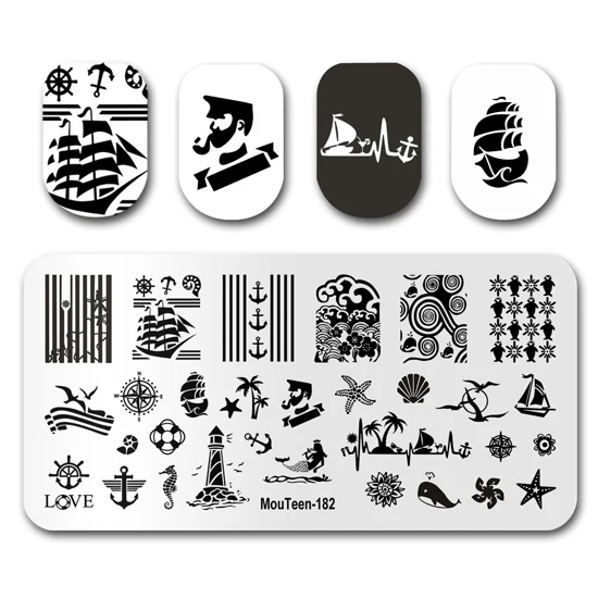 Art Nail Stamp MouTeen186 Mixed Line Art Nail Stamping Plates Manicure Set For Nail Art Stamper