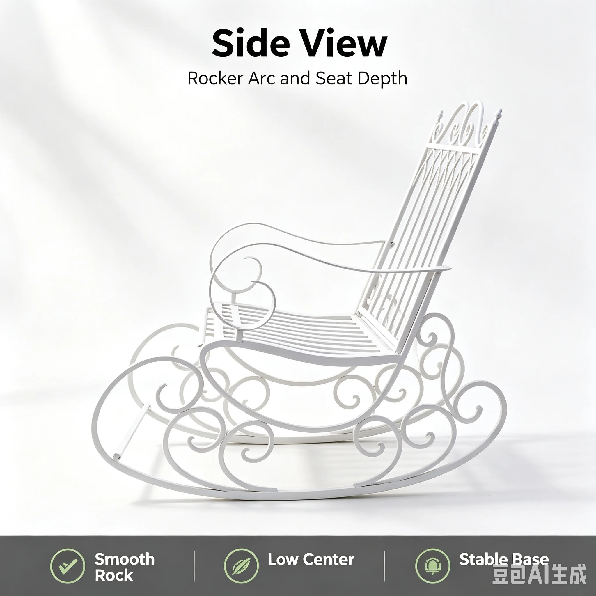 French Style Wrought Rocking Chair Weather‑Resistant Outdoor Armchair, Retro Leisure Furniture for Garden Backyard Decoration