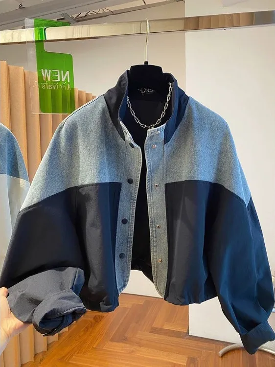 

Casual Denim Stand Collar Jaet Women's Loose Fit ort Sle Autumn New Arrival Versatile Ladies' Top Button Closure Long S...