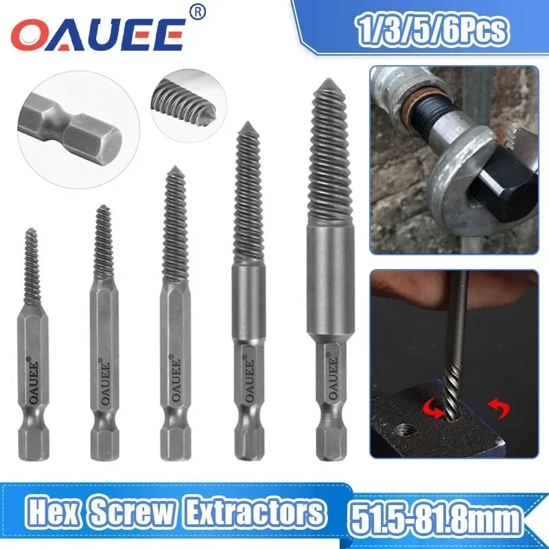 5pcs Hex Screw Extractors Tool Broken Damaged Screw Extractor Drill Bit Guide Set Broken Bolt Remover Easy Out Metalworking Tool