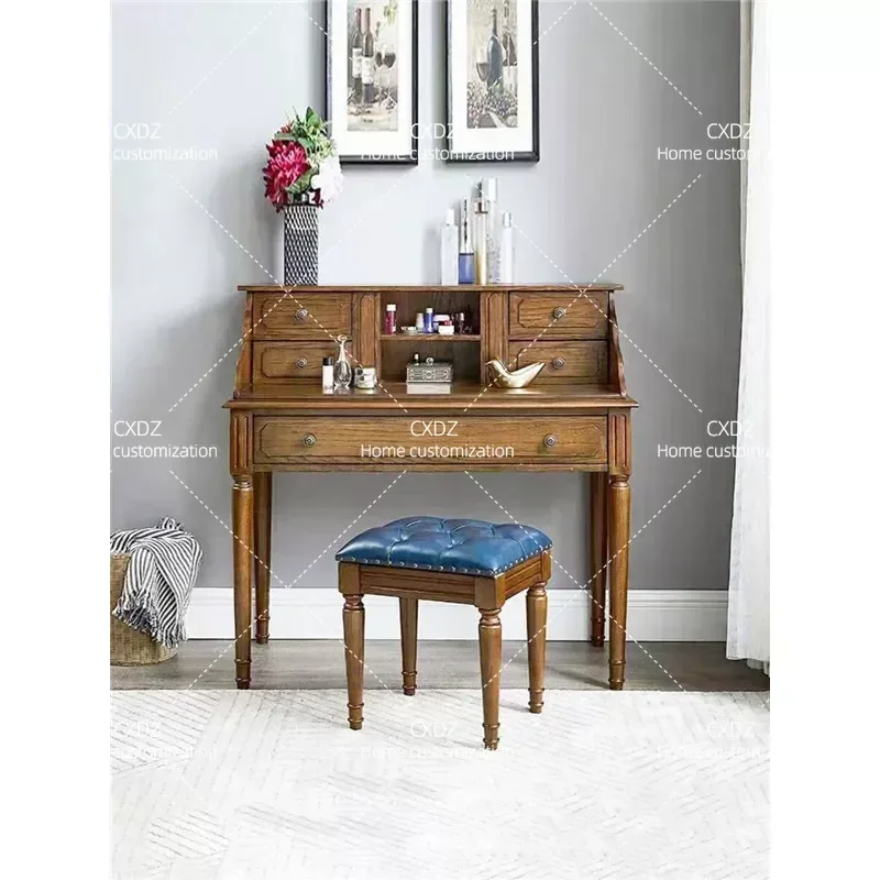 American Retro Solid Wood Dresser Storage Cabinet Integrated Desk Bedroom Multi Functional Makeup Table Customization