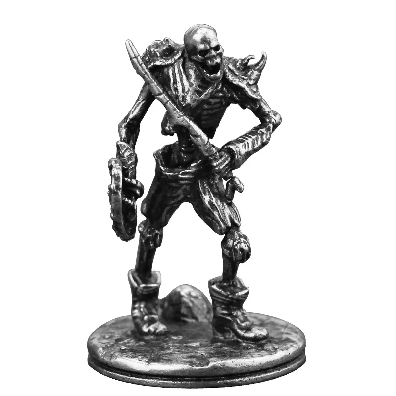 White Copper Undead Skull Warrior Metal Figure Desktop Ornament Home Decor Unique Gift for Men Hobby Art Collection Craft