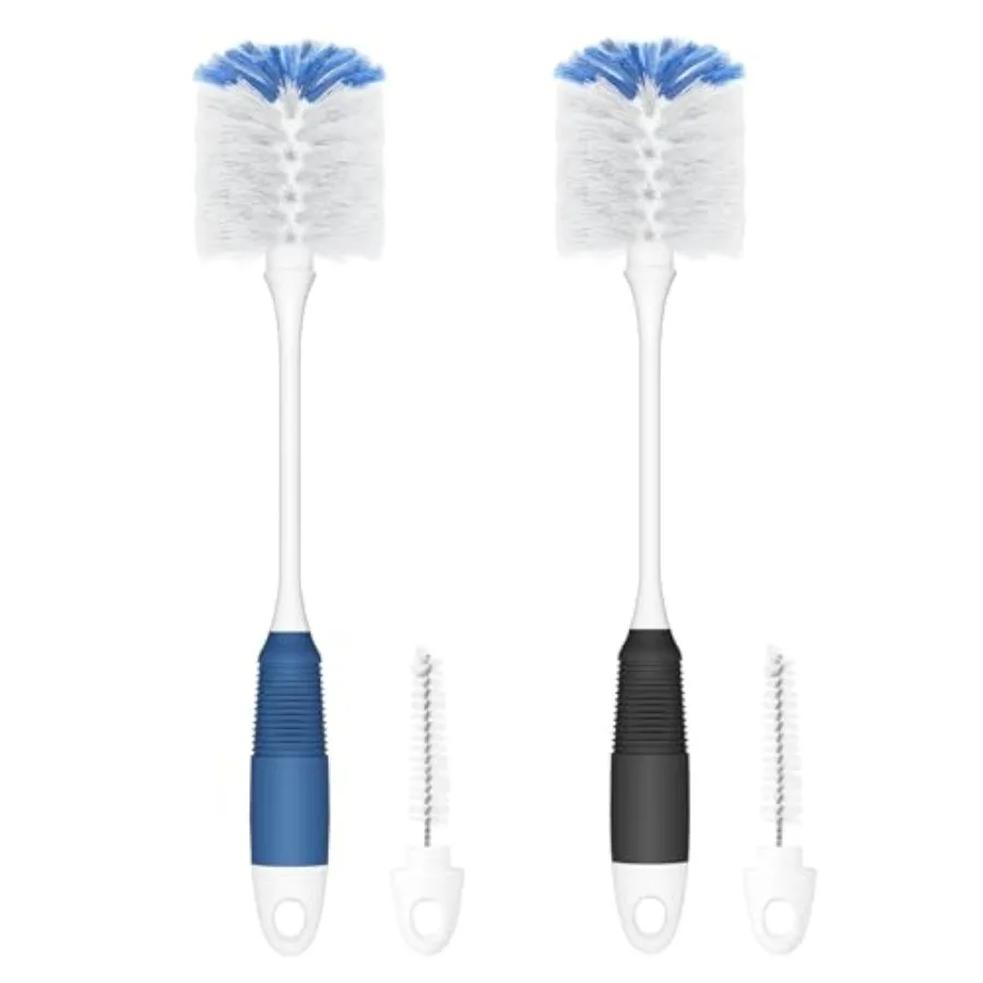Bottle Brush Cleaner, Long Flexible Handle Bottle Brush Scrub for Water Bottles, Glasswares, Tumblers, Travel Coffee Mugs, 2 Pa
