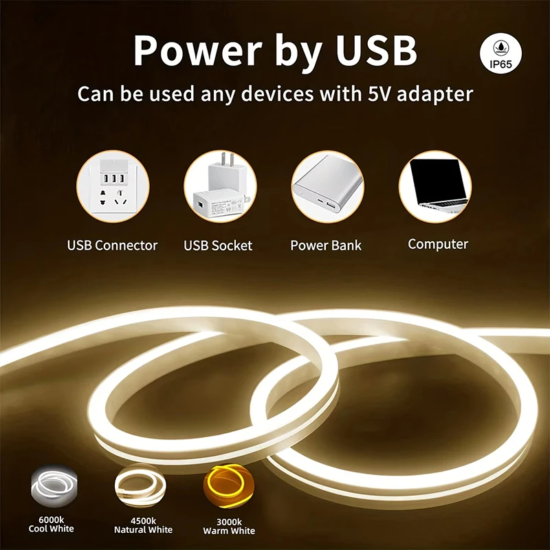 

Светодиодная неоновая лента 5В USB с регулировкой яркости, сенсорным управлением и водонепроницаемым силиконовым покрытием для наружного/внутреннего домашнего декоративного освещения