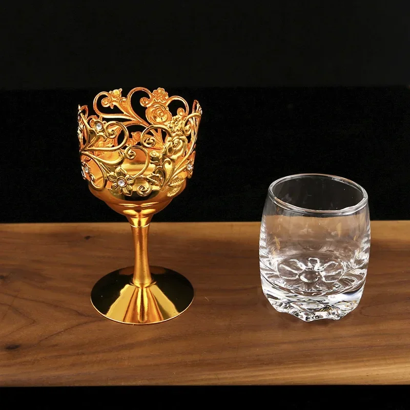 High-grade metal glass wine glass, liquor glass, creative crystal cup, spirit glass, mouthful cup, household wine set gift