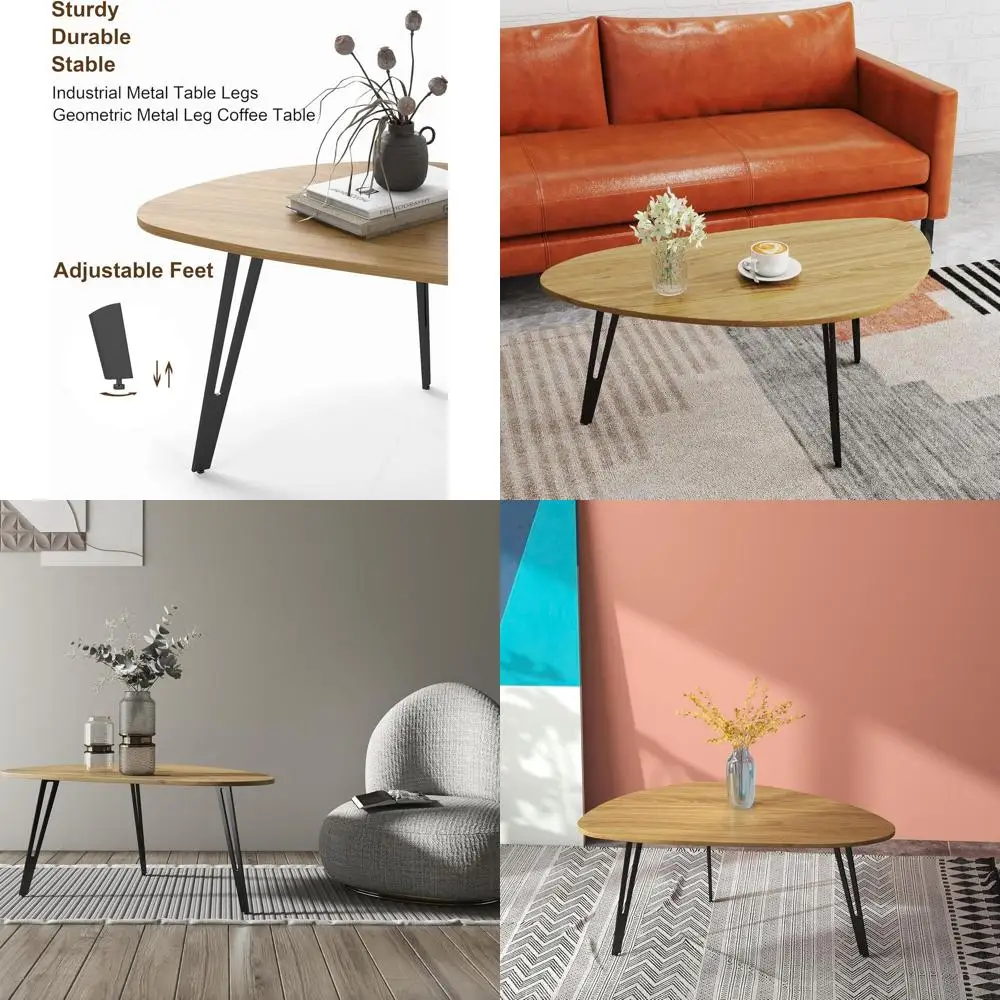 

Mid-Century Oval Triangle Coffee Table with Metal Legs, Perfect for Small Living Rooms