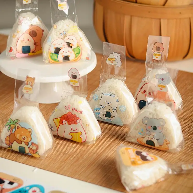 50Pcs Cute Cartoon Onigiri Packaging Bags Food Safe Material: Self Sealing Home Bento Picnic Lunch Packing