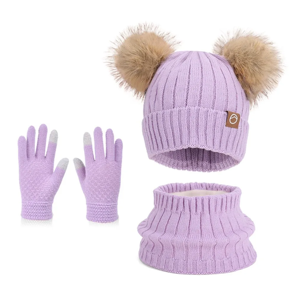 

Fashion Warm Winter Hat Scarf Gloves Set Windproof Toddler Bonnet Soft Thicken Scarf Cap Kids