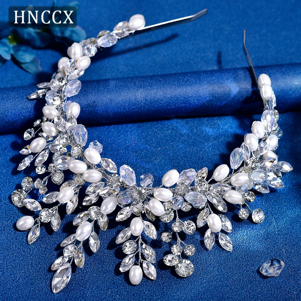 Hnccx suntuosa coroa bandana pérola strass casamento headpieces noiva jóias de cabelo princesa até mesmo acessórios para o cabelo cp821