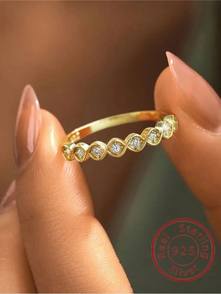 

Простое кольцо из стерлингового серебра 925 пробы с круглым цирконом и двойным вращением для женщин, юбилей, свадьба, вечеринка, повседневная одежда, роскошные изящные ювелирные изделия