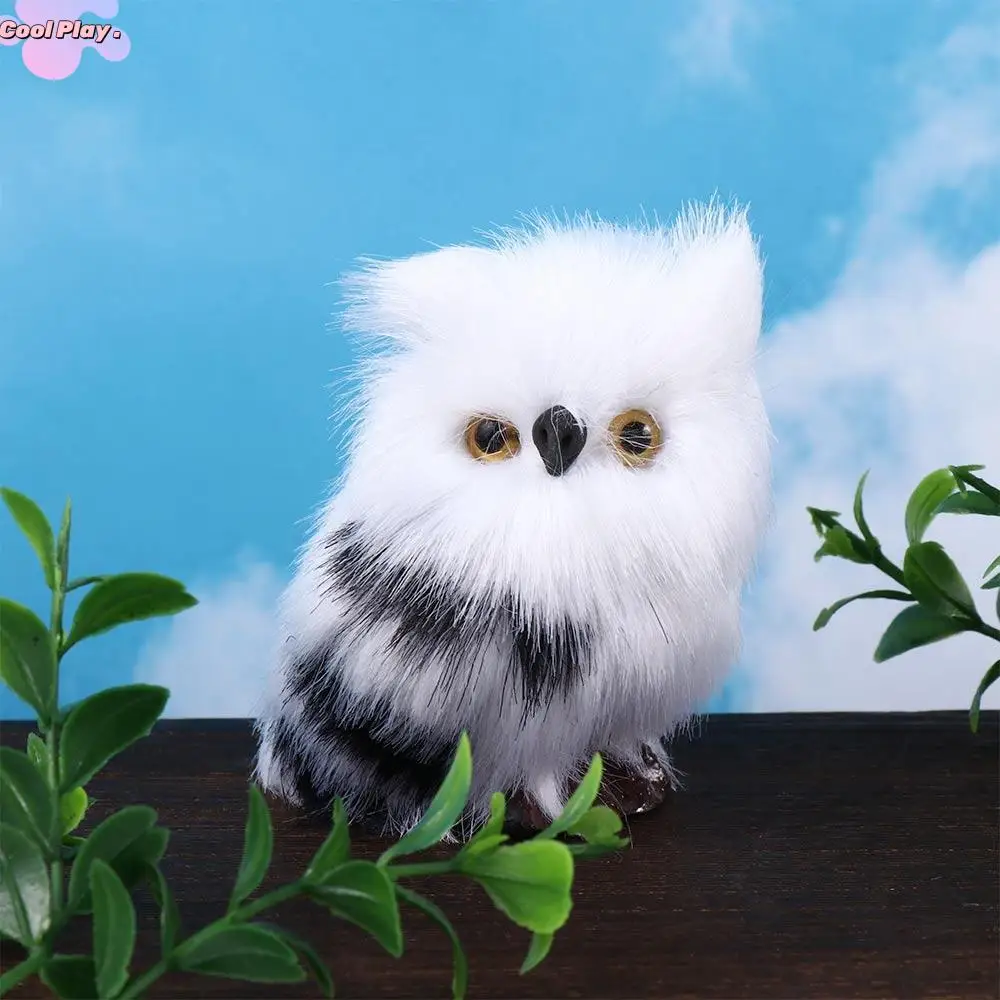 Owl Miniature Figurines Photo Prop Furry Bird Garden Decor Artificial Owl Owl Plush Toys Owl Ornament Lifelike Animal Owl