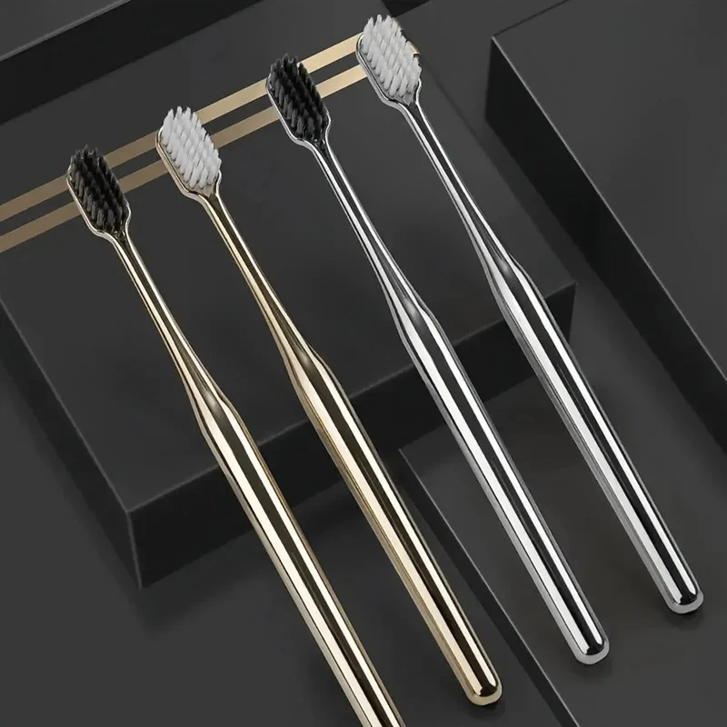 1-6pcs Luxury Toothbrush Gold Silver Tooth Brush Adult Dental Brushes Middle Hard Bristles Elegance Shining Toothbrushes