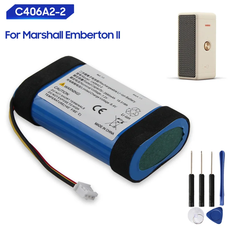 Replacement Battery C406A2-2 For Marshall Emberton II 1 2 Gen Bluetooth Outdoor Bluetooth Speaker 2680mAh