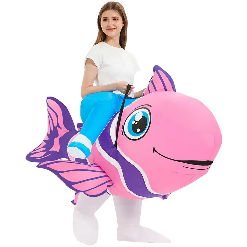 

Новый надувной костюм с рыбой-клоуном, костюм для взрослых на Пасху, Рождество, Хэллоуин, мультфильм, милый костюм с рыбой, принадлежности