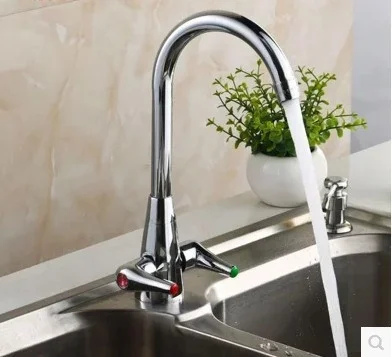 Rotary double handle cold and hot closed single hole kitchen faucet all copper cold and hot dish washing basin single hole