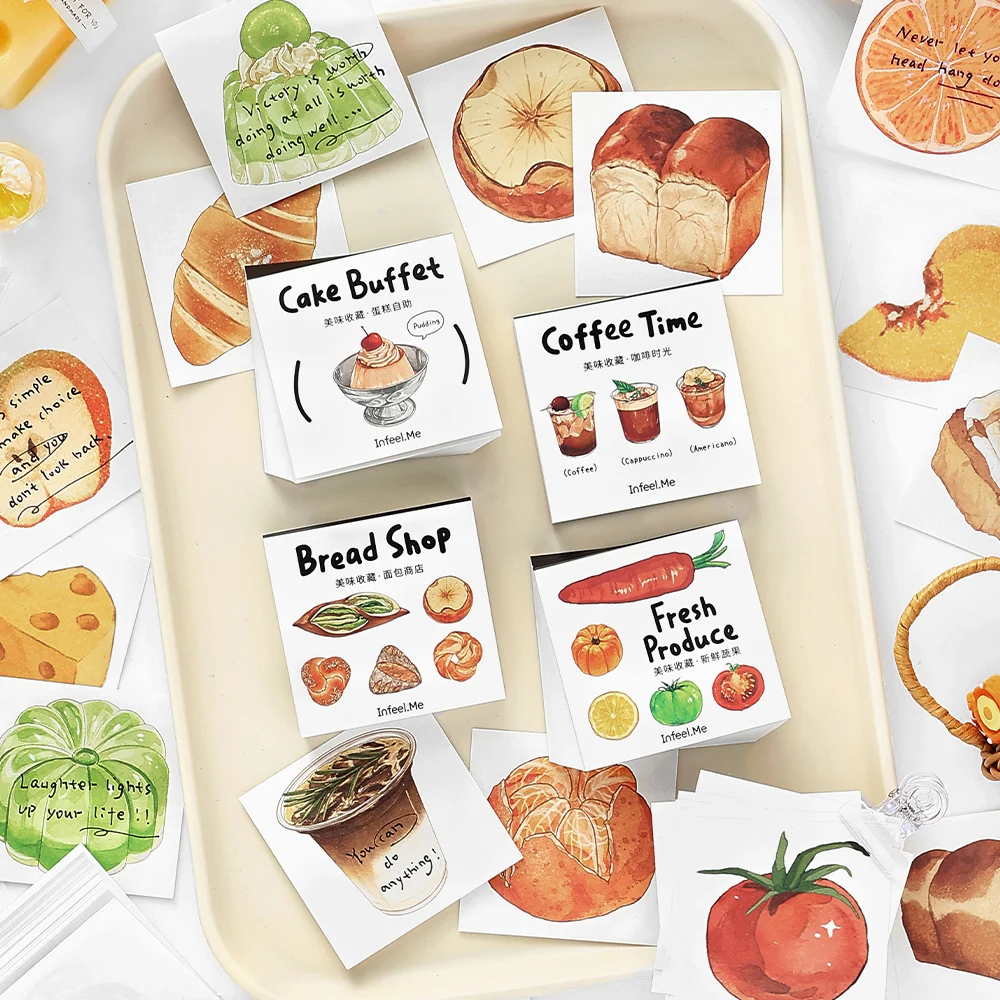 

100sheets Delicious Collection Series Kawaii Ins Cute Food Mini Message Notes DIY Scrapbooking Materials Aesthetic Craft Paper