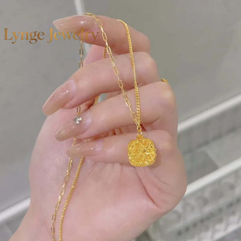 Lynge Jewelry Real 18K Gold Square Pendantfor Woman Luxury AU750 Pendant Necklace Fine Jewelry High-quality Banquet Gift