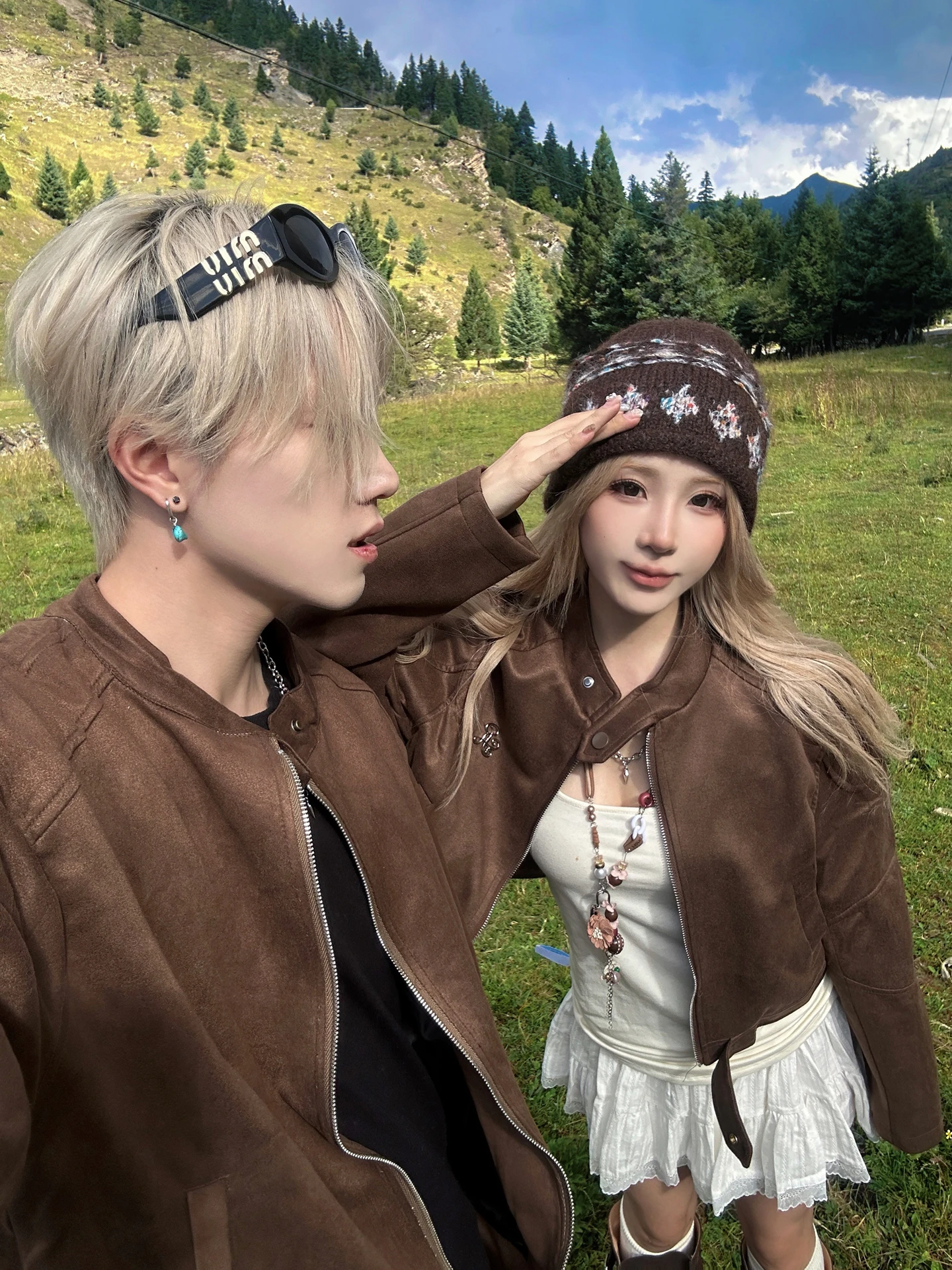 American Style Retro Suede Jacket Couple Matching Autumn Wear Long Short Design Versatile Stand Collar Vest Versatile for Youth