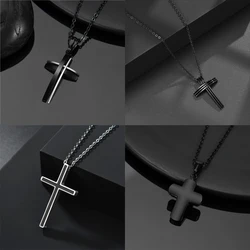 Stainless Steel Black Cross Pendant Necklace Religious Holy Lord Necklace Jewelry Gift For Unisex Dropshipping