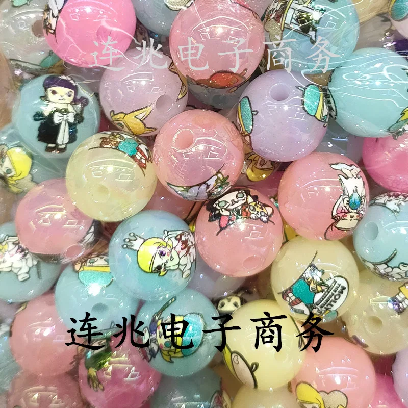 5 Stuks Schattig Meisje Cartoon Anime Acryl Kralen Gelei Achtergrond Gedrukt Kralen Voor Diy Sieraden Maken Armbanden Materialen 16Mm