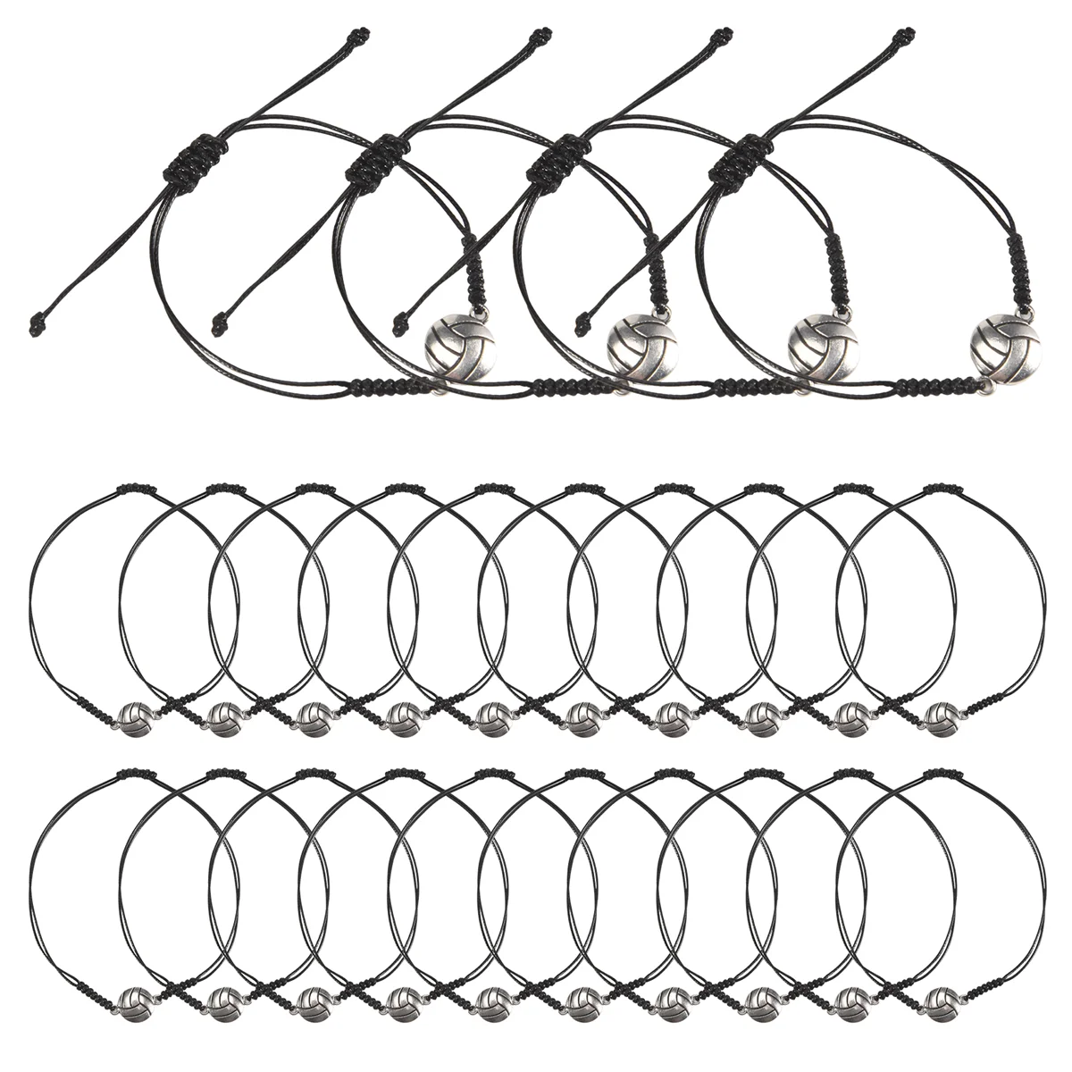 A06K 24 Buah Gelang Bola Voli, Gelang Pesona Bola Voli, Gelang Tali Kepang dengan Dekorasi Liontin Bola Voli