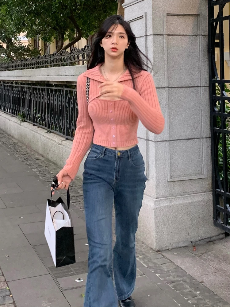 Winter Two Piece Sweater Women Korean Fashion Y2K Designer Pullover Tops Female Long Sleeve Solid Casual Vintage Sweater 2022