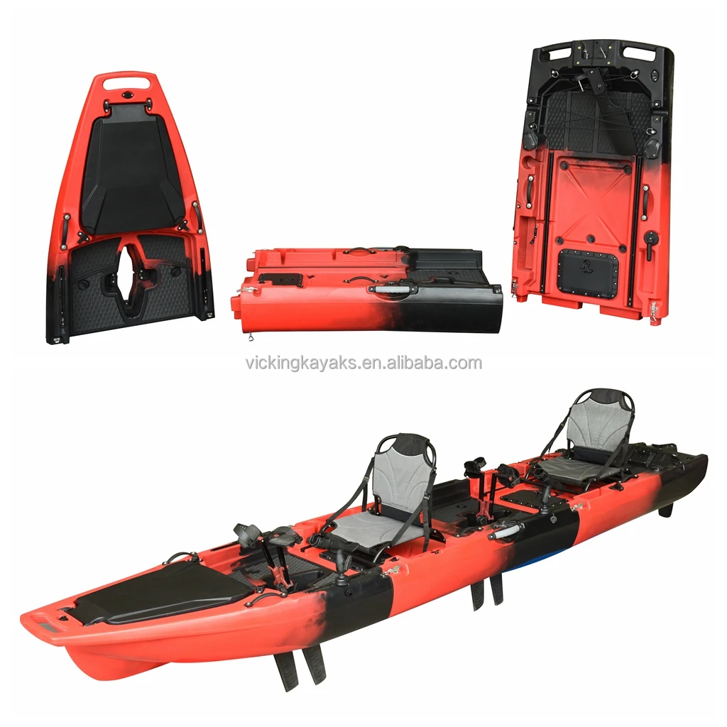 Modular Tandem Kayak, 2-Person Double Seats, Sectional HDPE Rotomolded Hull, with Pedal Drive, for Lake River Ocean Angling