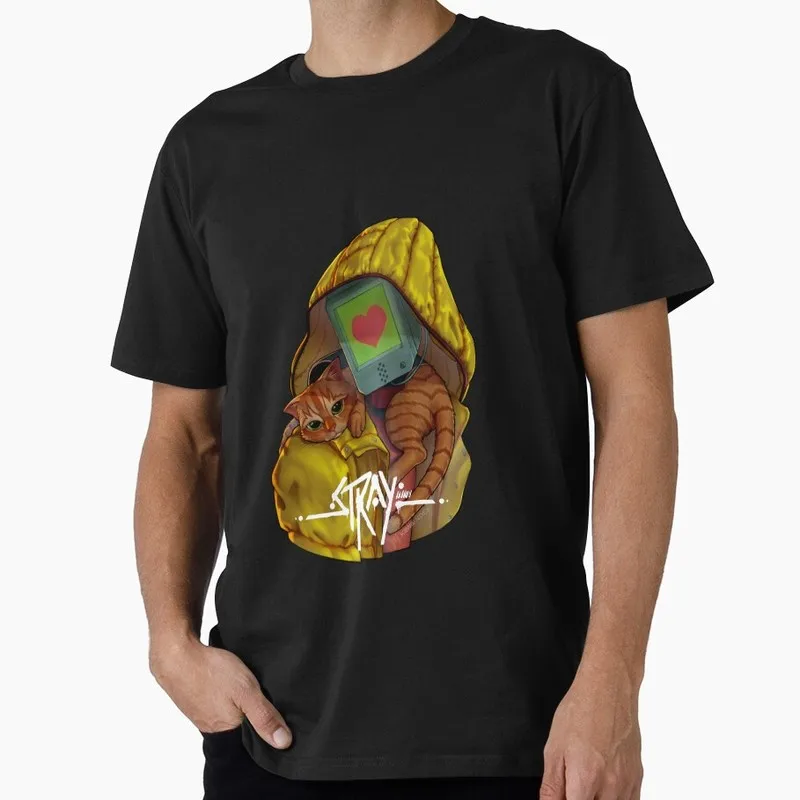 Stray Video Game Cat Graphic T‑Shirt O‑Neck Short Sleeve Unisex Tees Cyberpunk Stray Cat Print Casual Streetwear For Gamer Fans