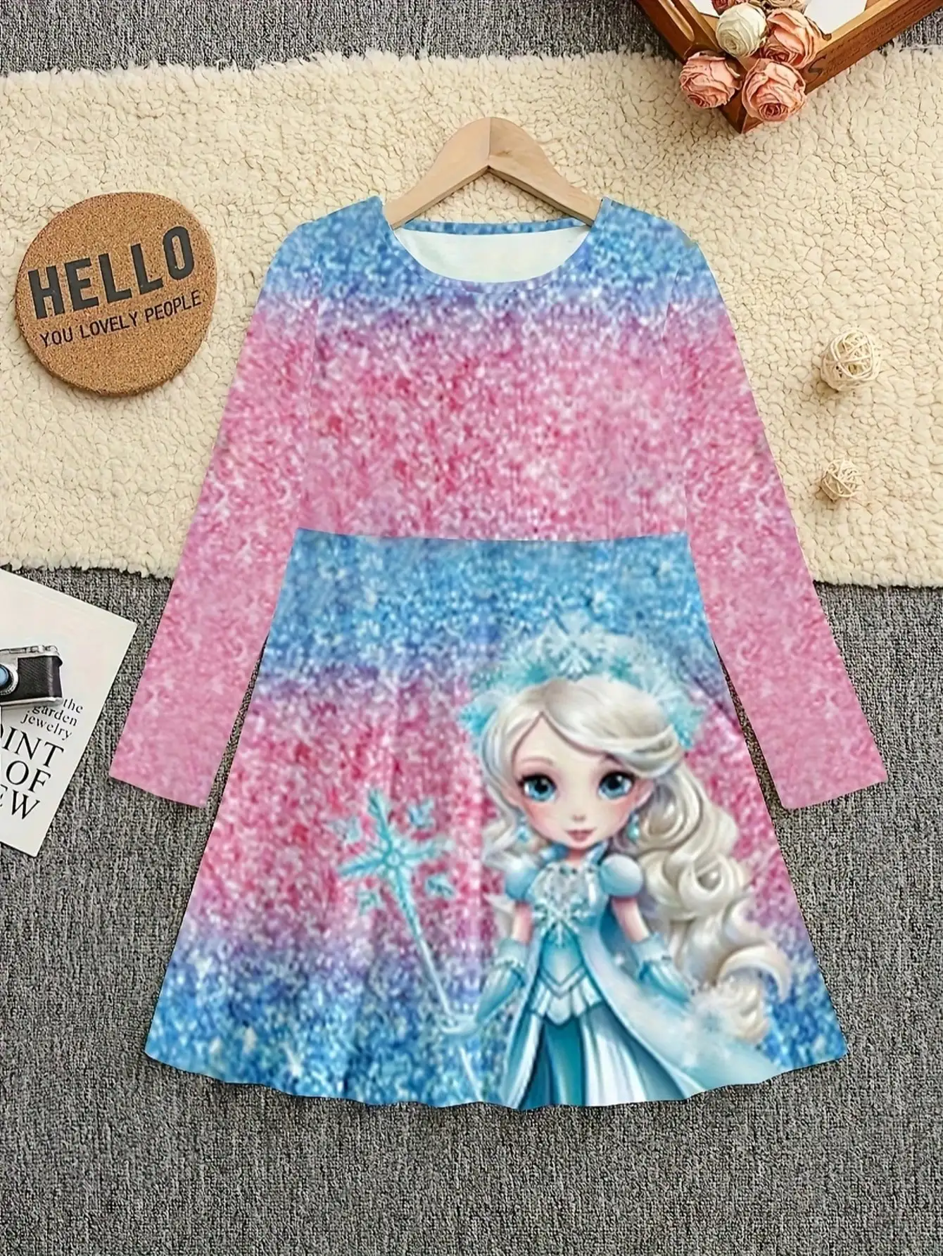 Mädchen-Einhorn-Cartoon-Kleid, kurzärmelig, sommerlich, lässig, Rundhalsausschnitt, 3D-gedruckt, geeignet für Teenager-Mädchen als Prinzessinnenkleid – Detail 8