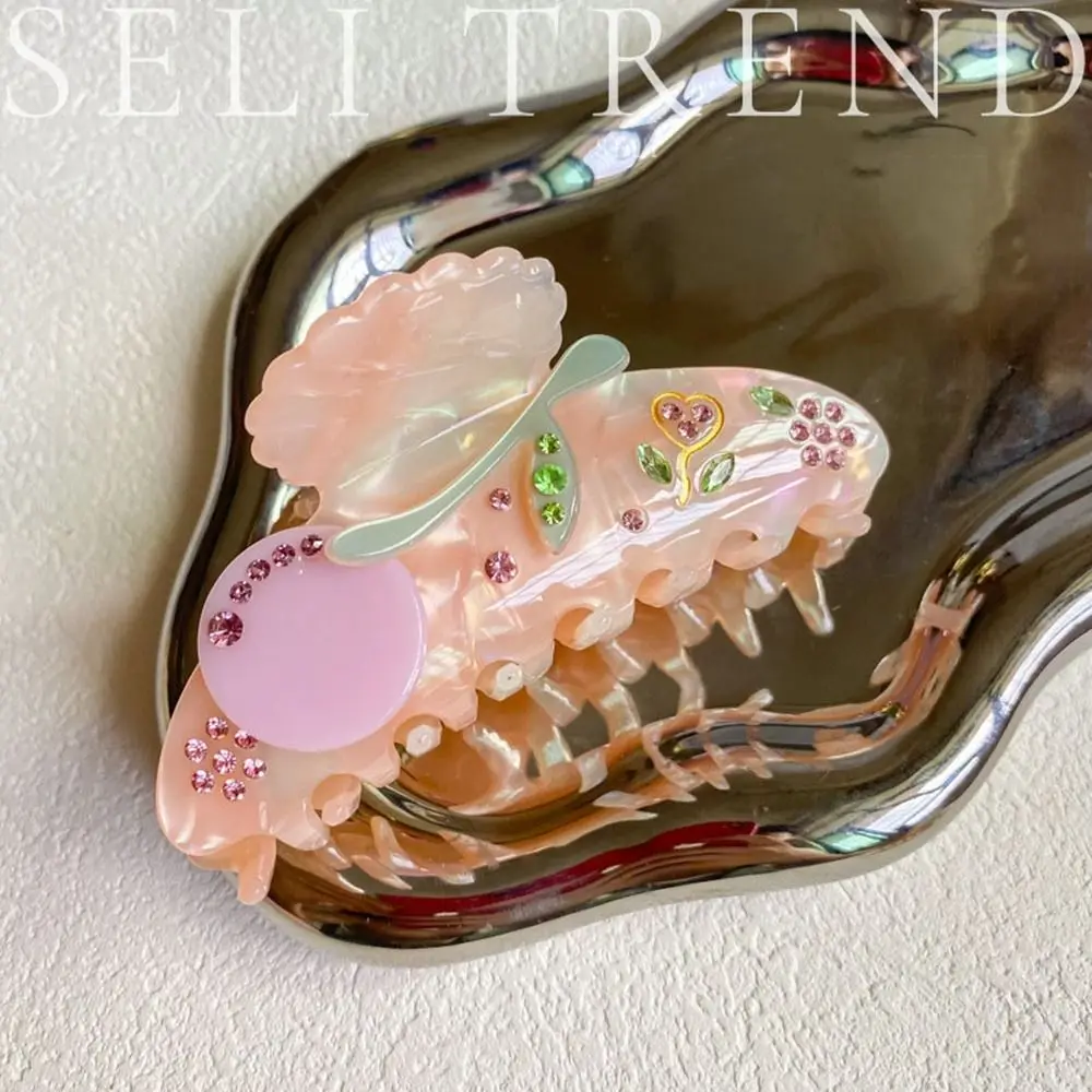 

Creative Acetic Acid Acetate Flower Hair Claw Cherry Diamond Rhinestone Hair Clip Headdress Grab Clip Shark Clip Female