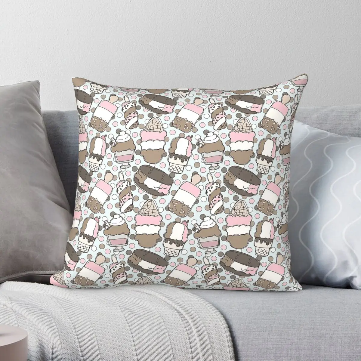 Neapolitan Ice Cream Square Pillowcase Polyester Linen Velvet Pattern Zip Decorative Home Cushion Cover