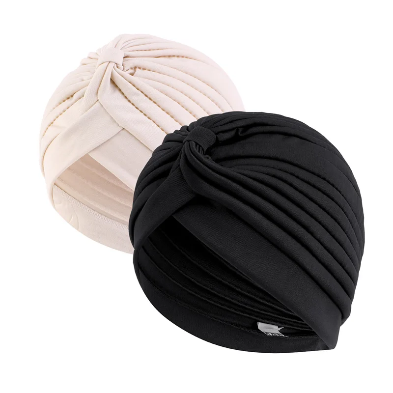 2 teile/los Stretch Turbane Kopf Beanie Abdeckung Twisted Plissee Headwrap Verschiedene Farben Haar Abdeckung Beanie Hüte für Frauen Mädchen – Detail 9