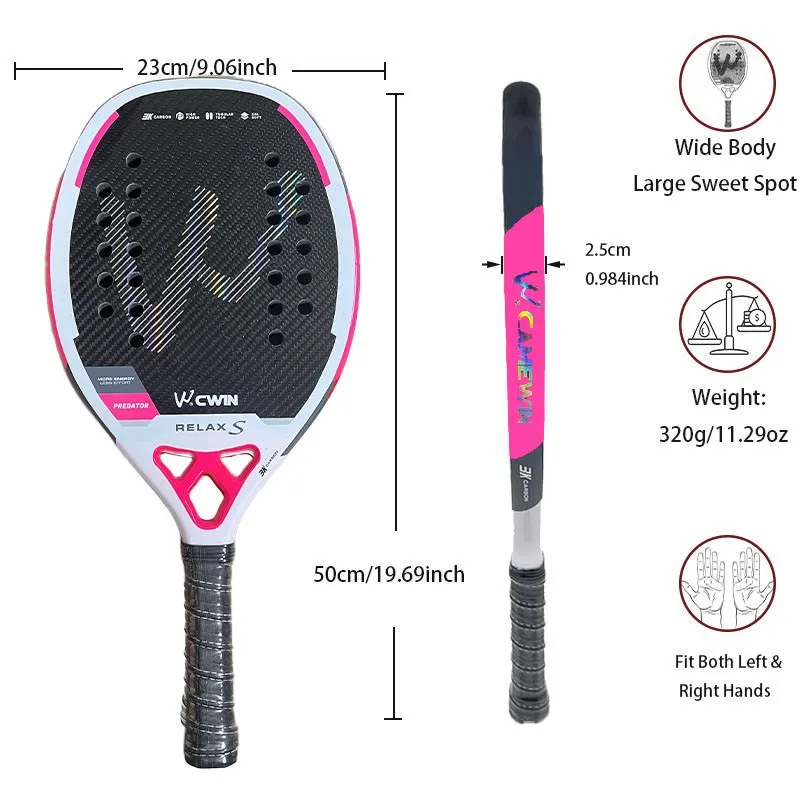 Cwin 2025 Beach Tennis 3K Full Carbon Fiber Rude Face Feminino Raquete Beach Tennis Carbon Frame Professional Masculina thumbnail 2