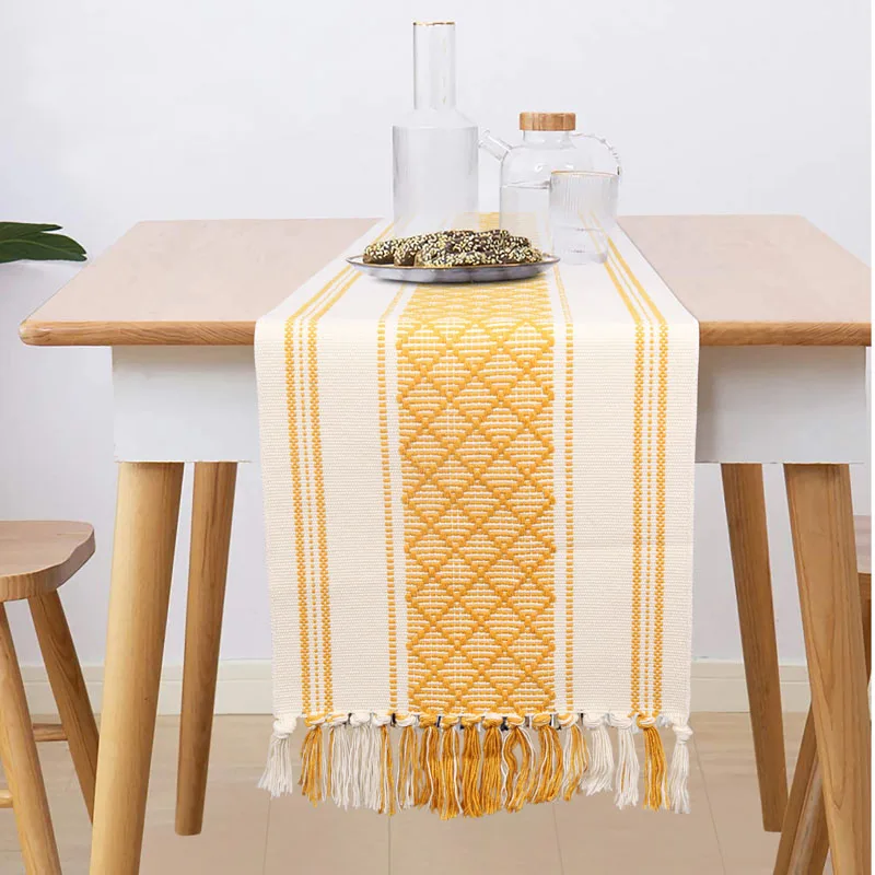 

Bohemian Style Cotton and Linen Tassel Table Runner Fashion Home Decoration Table Runner Simple Pattern TV Cabinet Cover Towel