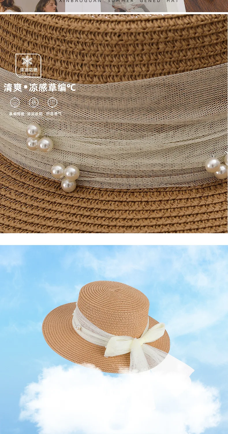Koreanischer handgewebter Strohhut für Damen, atmungsaktiver Sonnenschutz, Sonnenhut für den Sommer, Outdoor-Reisen, UV-Schutz, Strand-Panama-Kappe – Detail 3