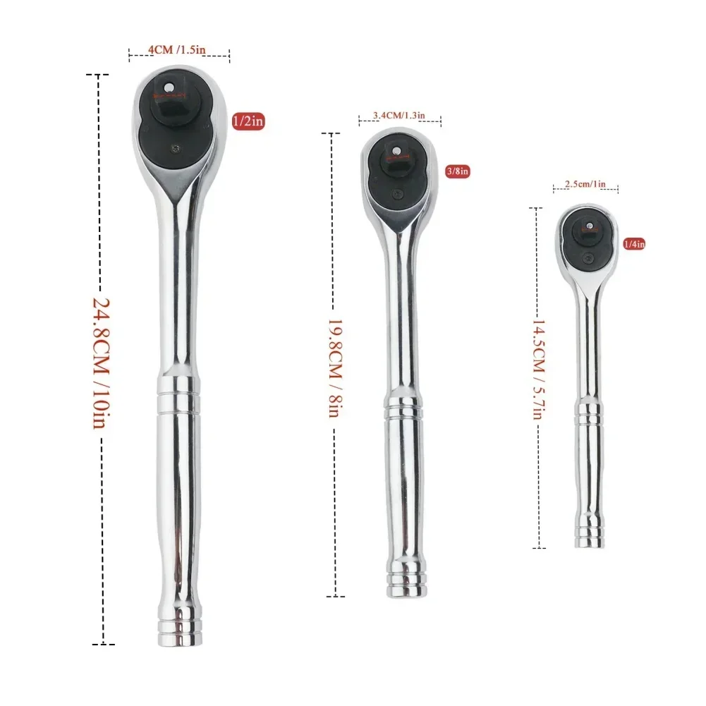 24 Tooth Quick Release 1/4'' 1/2'' Socket Ratchet Wrench Automotive Nut Reversible Drive Wrench Mechanical Hand Repair Tool