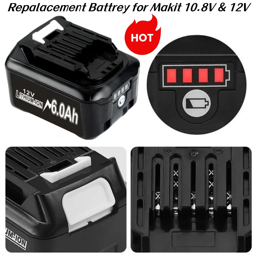 

12V 4Ah/6Ah Lithium Rechargeable Battery Replacement for Makita Electric Drill L1016 BL1021B BL1041B Power Tools Batteries.