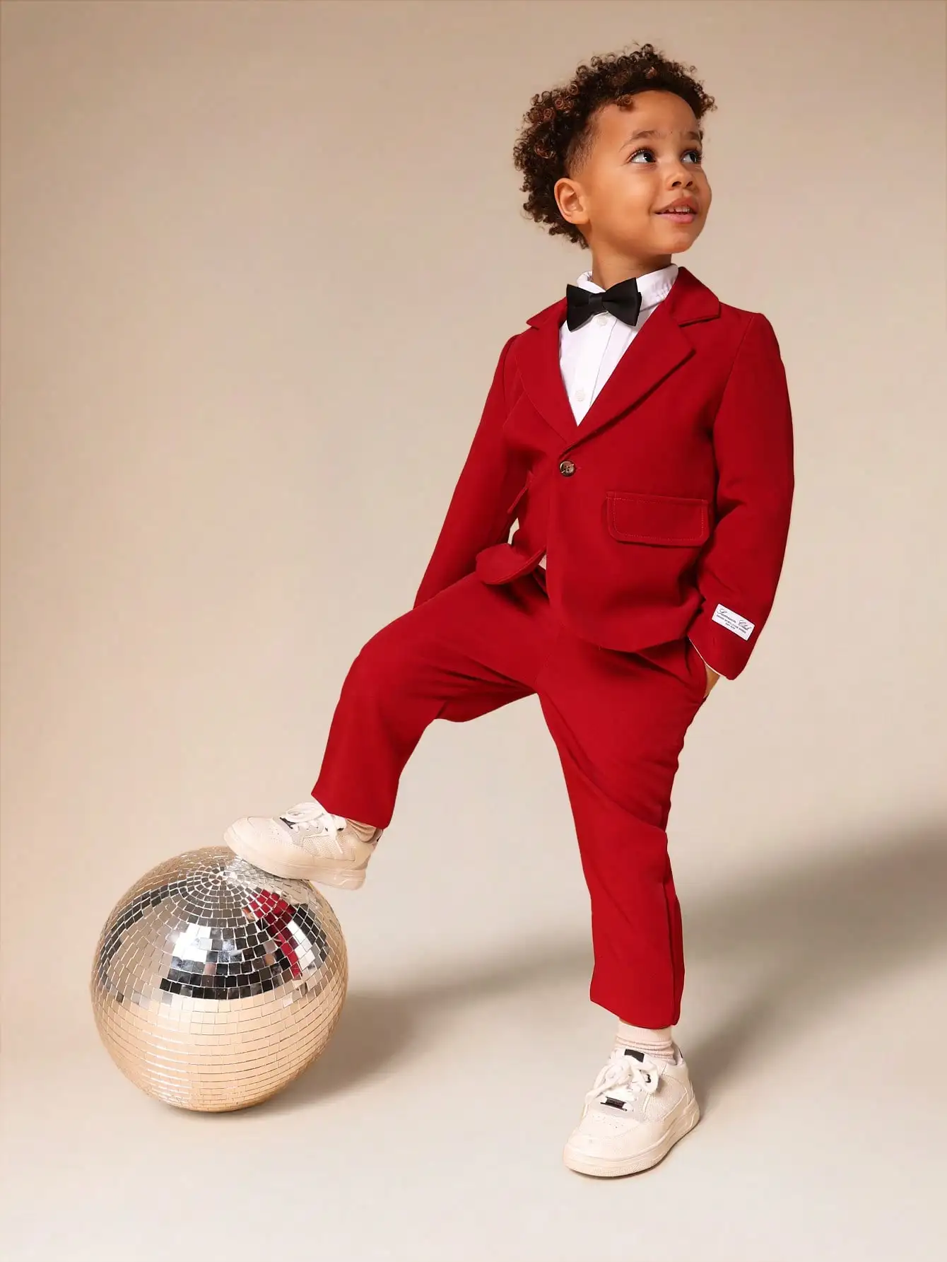 

Boys Red Formal Suit Set with Single Button Blazer and Matching Pants