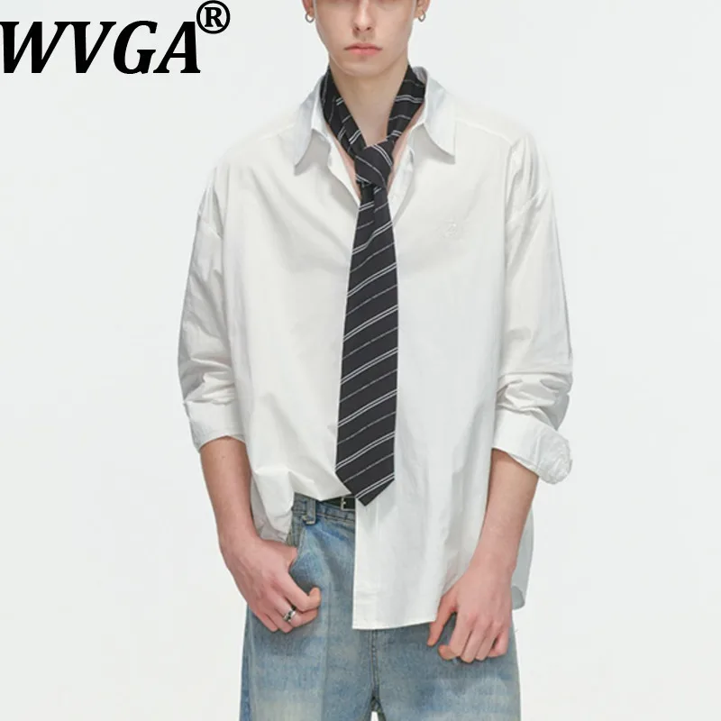 

WVGA Spring Autumn New Man Tide High Street Embroidered Trendy Long Sleeved Shirt Niche Chic Casual Turn-Down Collar Tops W13671