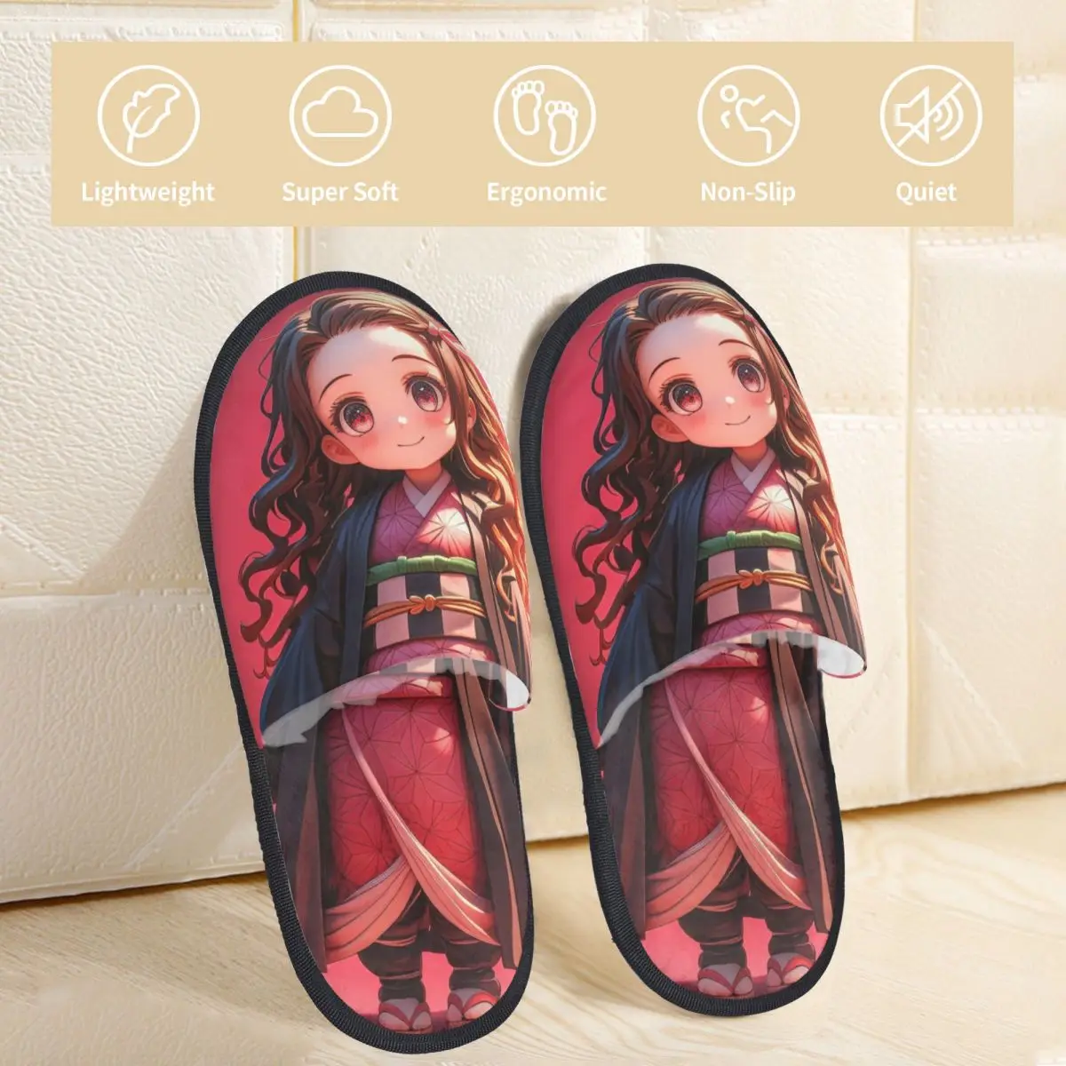 Winter House Slippers Kawaii Nezuko Merch Household Fur Slippers Slides Indoor Anime Demon Slayer Cozy Non-skid Slides