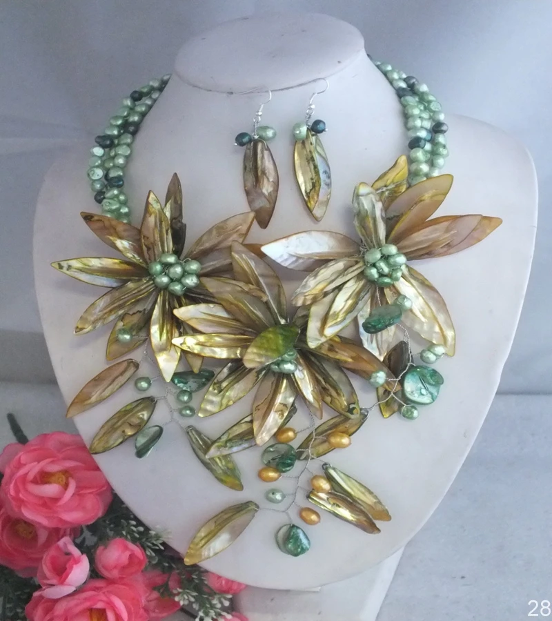 Beauty 2021 Green African Shell Beads Flower Necklace For Wedding 20\