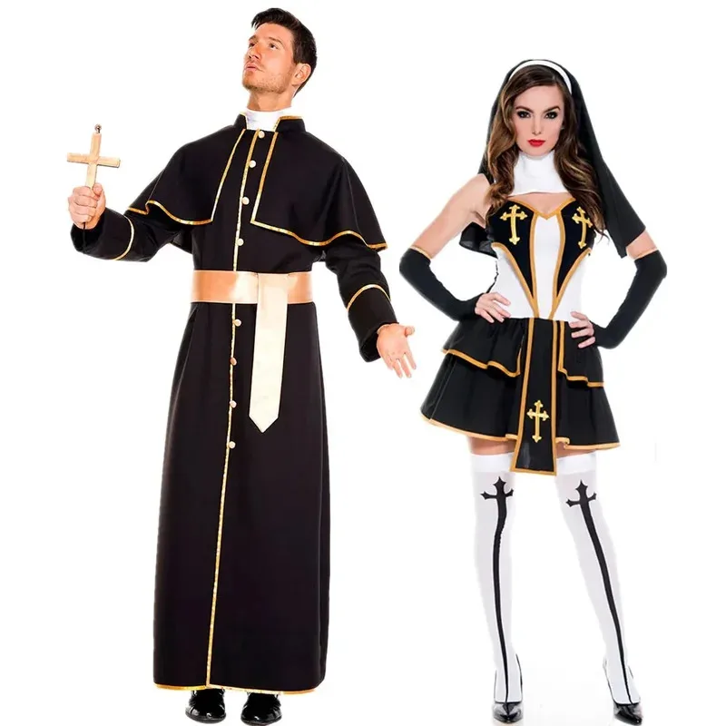 

Halloween Carnival Costumes God Father Medieval Cosplay Priest Nun Missionary Costume Set Cosplay Clothing Woman Dress
