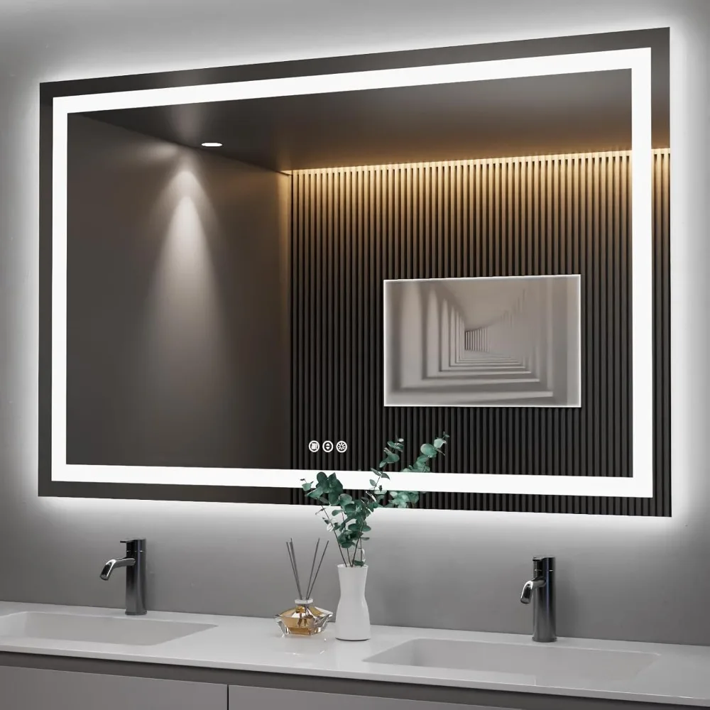 

LED Bathroom Mirror 55 "x 36", front backlight, large dimmable wall mirror, anti-fog, anti-shattering, memory, 3 colors